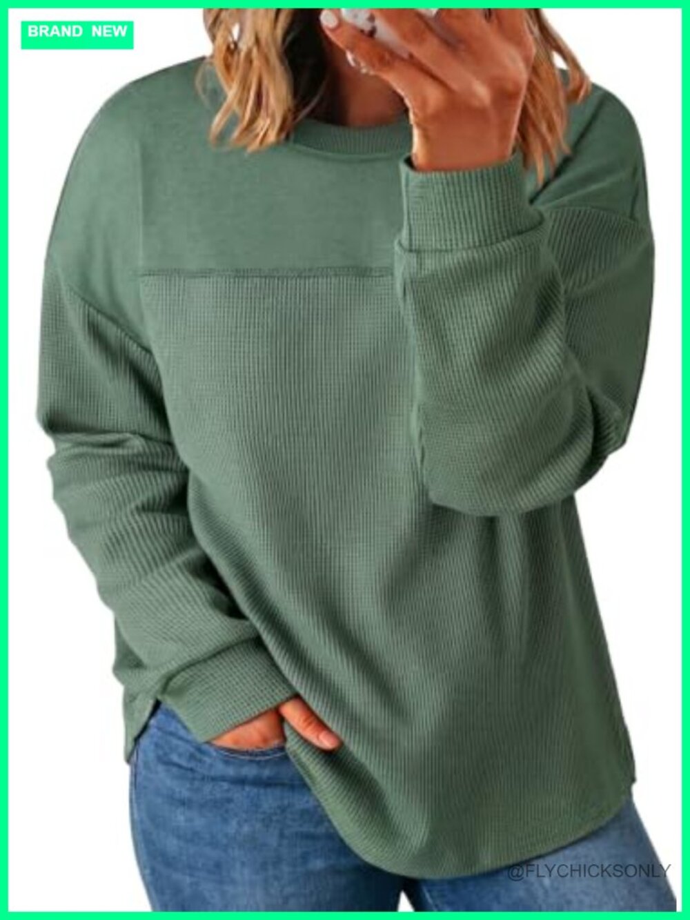 Plus Size Waffle Knit Sweatshirt Crewneck Long Sleeve Pullover